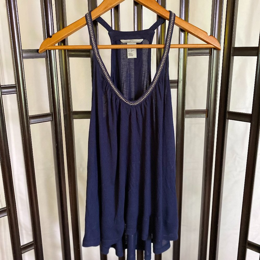 H&M Flowy Navy Top with Crystal Straps XS